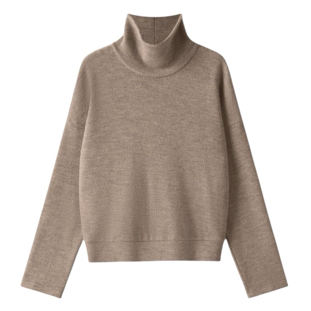 NWT OGL Relaxed Fit Ribbed Turtleneck Sweater Heather Taupe Medium
